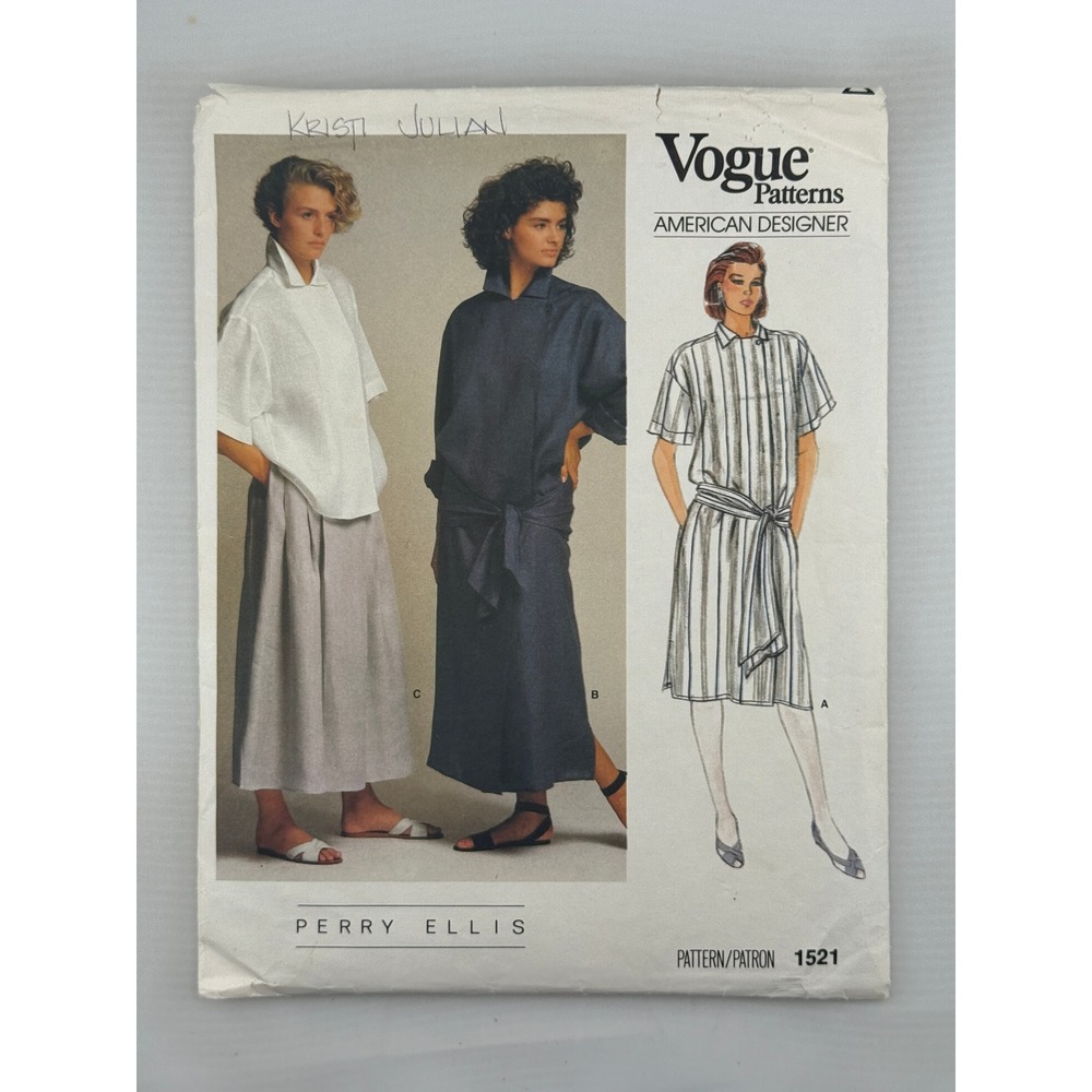 Vogue Perry Ellis 1521 Sewing Pattern Women Size 8 Multi Good Dress Skirt Top